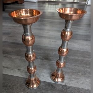 Set Of 2 Elegant Copper and Silver Candle Holders